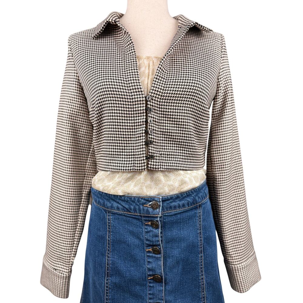 ZARA Houndstooth Cropped Jacket Women M Button Front Collared Blazer NWT